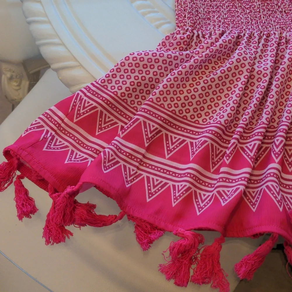 CEZELE  Pink Geometric Bohemian Summer Midi Dress Small - Picture 8 of 17